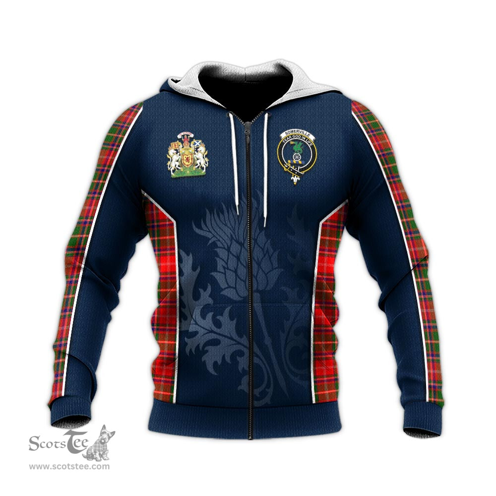 ScotsTee Shop Scottish Somerville Modern Clan Scottish Crest and Scottish Thistle Sport Tartan Hoodie