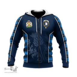 ScotsTee Shop Scottish Ramsay Blue Ancient Clan Scottish Crest and Scottish Thistle Sport Tartan Hoodie