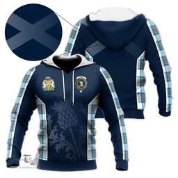 ScotsTee Shop Scottish Stewart Muted Blue Clan Scottish Crest and Scottish Thistle Sport Tartan Hoodie