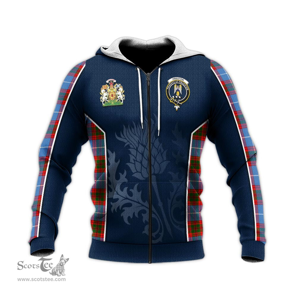 ScotsTee Shop Scottish Preston Clan Scottish Crest and Scottish Thistle Sport Tartan Hoodie