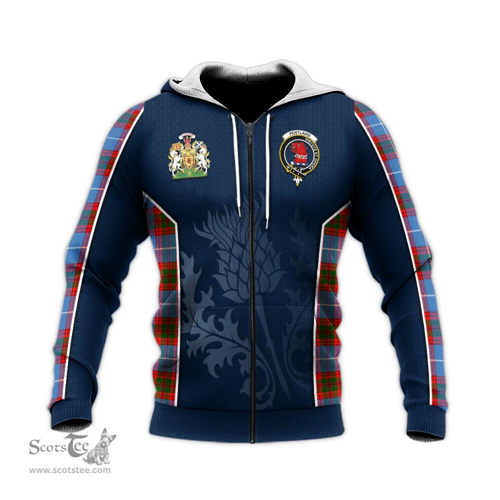 ScotsTee Shop Scottish Pentland Clan Scottish Crest and Scottish Thistle Sport Tartan Hoodie