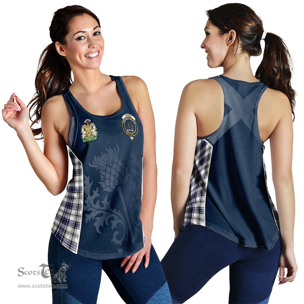 ScotsTee Shop Scottish Hannay Modern Clan Scottish Crest and Scottish Thistle Sport Tartan Womens Tank Top
