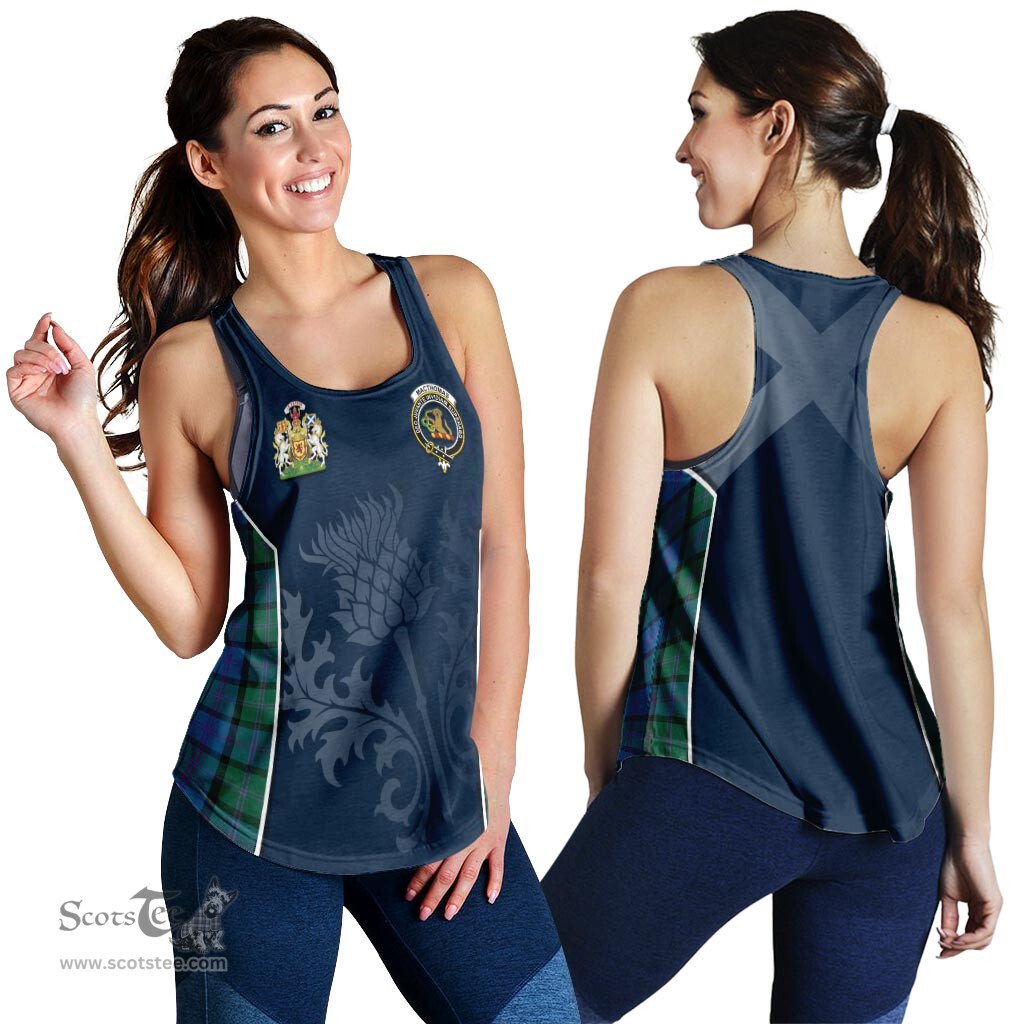 ScotsTee Shop Scottish MacThomas Clan Scottish Crest and Scottish Thistle Sport Tartan Womens Tank Top