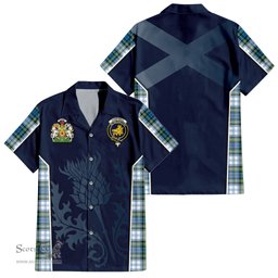 ScotsTee Shop Scottish Campbell Dress Ancient Clan Scottish Crest and Scottish Thistle Sport Tartan Short Sleeve Shirt