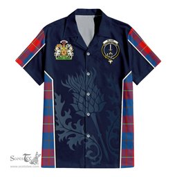 ScotsTee Shop Scottish Blane Clan Scottish Crest and Scottish Thistle Sport Tartan Short Sleeve Shirt