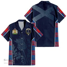 ScotsTee Shop Scottish Blane Clan Scottish Crest and Scottish Thistle Sport Tartan Short Sleeve Shirt