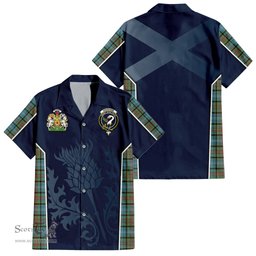 ScotsTee Shop Scottish Brisbane modern Clan Scottish Crest and Scottish Thistle Sport Tartan Short Sleeve Shirt