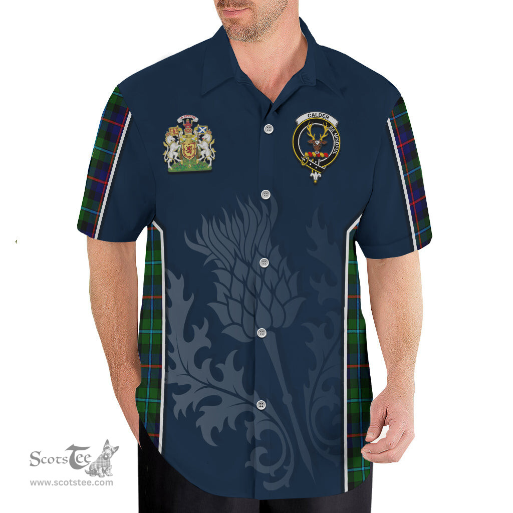 ScotsTee Shop Scottish Calder Modern Clan Scottish Crest and Scottish Thistle Sport Tartan Short Sleeve Shirt