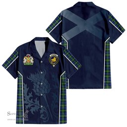 ScotsTee Shop Scottish Campbell Argyll Ancient Clan Scottish Crest and Scottish Thistle Sport Tartan Short Sleeve Shirt