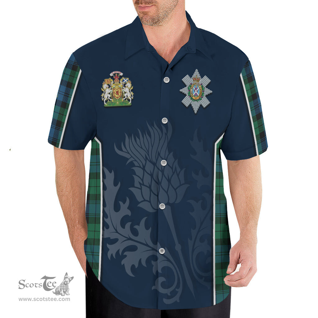 ScotsTee Shop Scottish Black Watch Ancient Clan Scottish Crest and Scottish Thistle Sport Tartan Short Sleeve Shirt