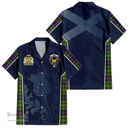 ScotsTee Shop Scottish Arnott Clan Scottish Crest and Scottish Thistle Sport Tartan Short Sleeve Shirt