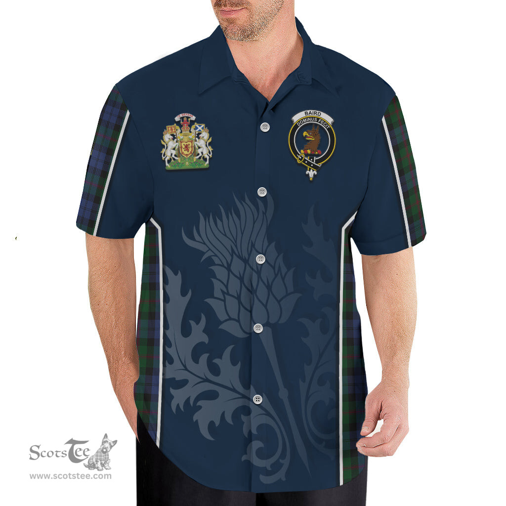 ScotsTee Shop Scottish Baird Clan Scottish Crest and Scottish Thistle Sport Tartan Short Sleeve Shirt