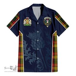 ScotsTee Shop Scottish Buchanan Clan Scottish Crest and Scottish Thistle Sport Tartan Short Sleeve Shirt