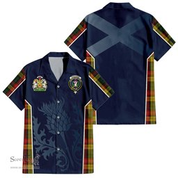 ScotsTee Shop Scottish Buchanan Clan Scottish Crest and Scottish Thistle Sport Tartan Short Sleeve Shirt