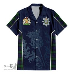 ScotsTee Shop Scottish Black Watch Clan Scottish Crest and Scottish Thistle Sport Tartan Short Sleeve Shirt