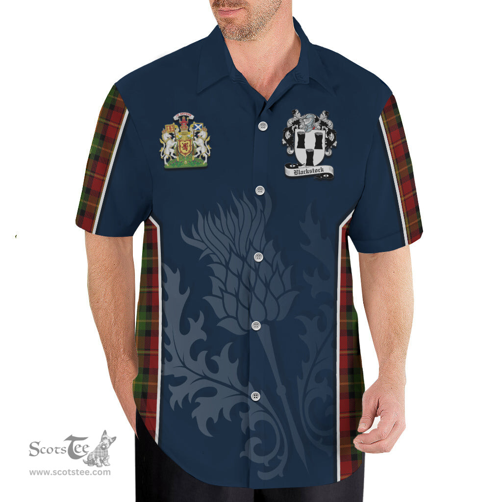 ScotsTee Shop Scottish Blackstock Red Dress Clan Scottish Crest and Scottish Thistle Sport Tartan Short Sleeve Shirt