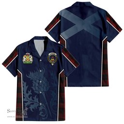 ScotsTee Shop Scottish Cameron Black and Red Clan Scottish Crest and Scottish Thistle Sport Tartan Short Sleeve Shirt