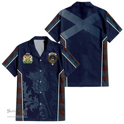 ScotsTee Shop Scottish Cameron Hunting Clan Scottish Crest and Scottish Thistle Sport Tartan Short Sleeve Shirt