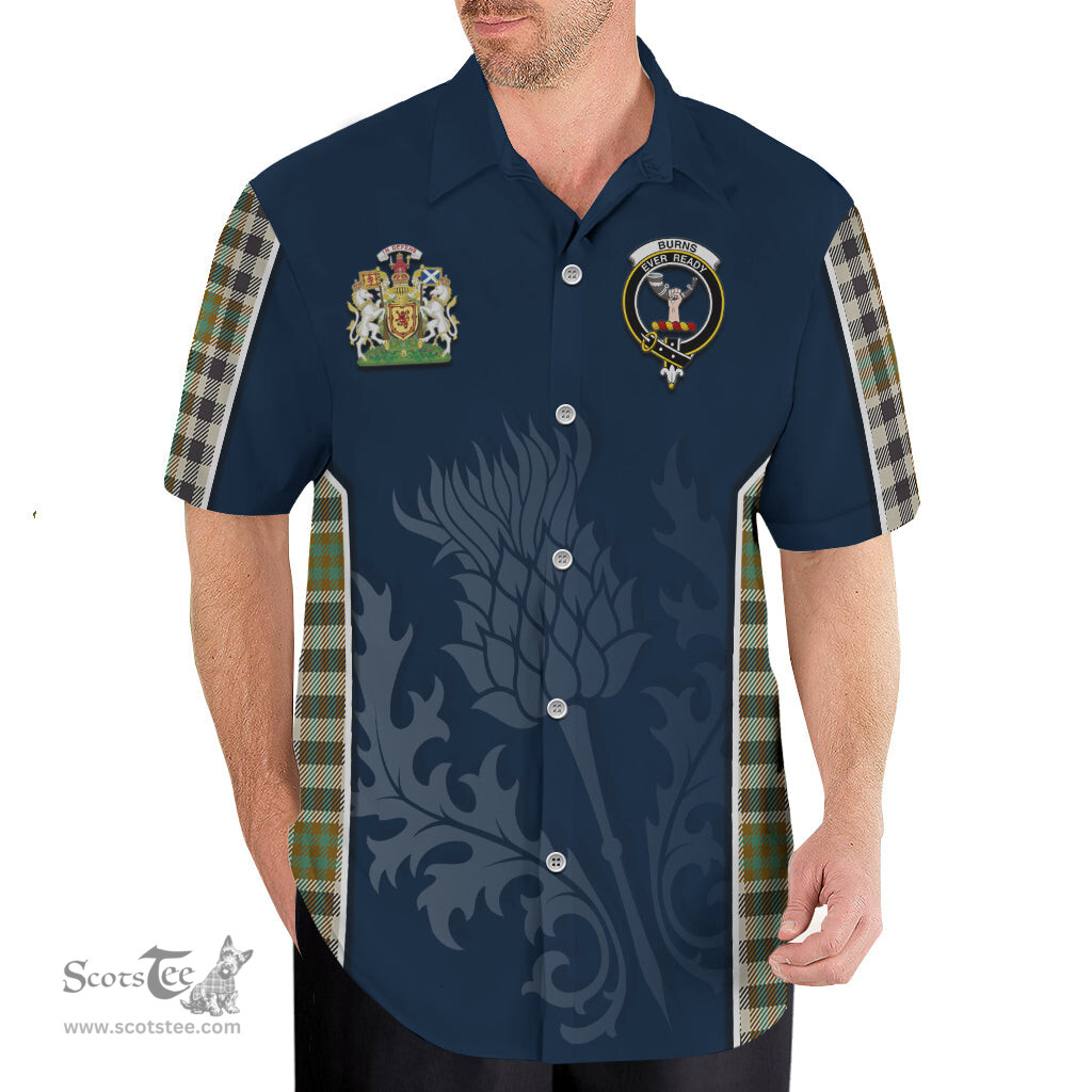 ScotsTee Shop Scottish Burns Check Clan Scottish Crest and Scottish Thistle Sport Tartan Short Sleeve Shirt