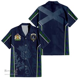 ScotsTee Shop Scottish Barclay Clan Scottish Crest and Scottish Thistle Sport Tartan Short Sleeve Shirt