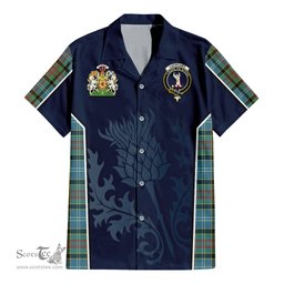 ScotsTee Shop Scottish Cathcart Clan Scottish Crest and Scottish Thistle Sport Tartan Short Sleeve Shirt