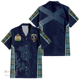 ScotsTee Shop Scottish Cathcart Clan Scottish Crest and Scottish Thistle Sport Tartan Short Sleeve Shirt