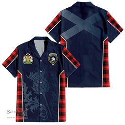 ScotsTee Shop Scottish Cunningham Modern Clan Scottish Crest and Scottish Thistle Sport Tartan Short Sleeve Shirt