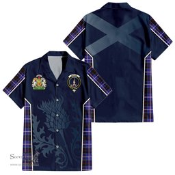 ScotsTee Shop Scottish Dunlop Modern Clan Scottish Crest and Scottish Thistle Sport Tartan Short Sleeve Shirt