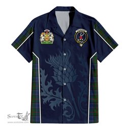 ScotsTee Shop Scottish Colquhoun Clan Scottish Crest and Scottish Thistle Sport Tartan Short Sleeve Shirt