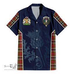 ScotsTee Shop Scottish Buchanan Old Dress Clan Scottish Crest and Scottish Thistle Sport Tartan Short Sleeve Shirt