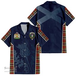 ScotsTee Shop Scottish Buchanan Old Dress Clan Scottish Crest and Scottish Thistle Sport Tartan Short Sleeve Shirt