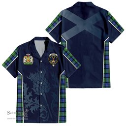 ScotsTee Shop Scottish Gordon Old Ancient Clan Scottish Crest and Scottish Thistle Sport Tartan Short Sleeve Shirt