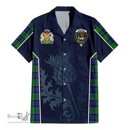 ScotsTee Shop Scottish Graham of Menteith Modern Clan Scottish Crest and Scottish Thistle Sport Tartan Short Sleeve Shirt