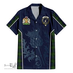 ScotsTee Shop Scottish Gunn Clan Scottish Crest and Scottish Thistle Sport Tartan Short Sleeve Shirt