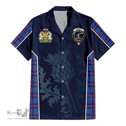 ScotsTee Shop Scottish Elliot Modern Clan Scottish Crest and Scottish Thistle Sport Tartan Short Sleeve Shirt