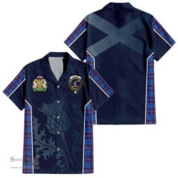 ScotsTee Shop Scottish Elliot Modern Clan Scottish Crest and Scottish Thistle Sport Tartan Short Sleeve Shirt