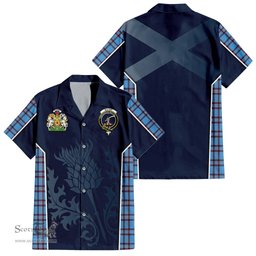 ScotsTee Shop Scottish Elliot Ancient Clan Scottish Crest and Scottish Thistle Sport Tartan Short Sleeve Shirt