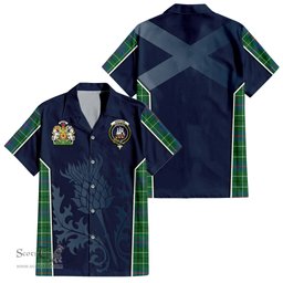 ScotsTee Shop Scottish Duncan Ancient Clan Scottish Crest and Scottish Thistle Sport Tartan Short Sleeve Shirt