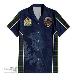 ScotsTee Shop Scottish Farquharson Modern Clan Scottish Crest and Scottish Thistle Sport Tartan Short Sleeve Shirt