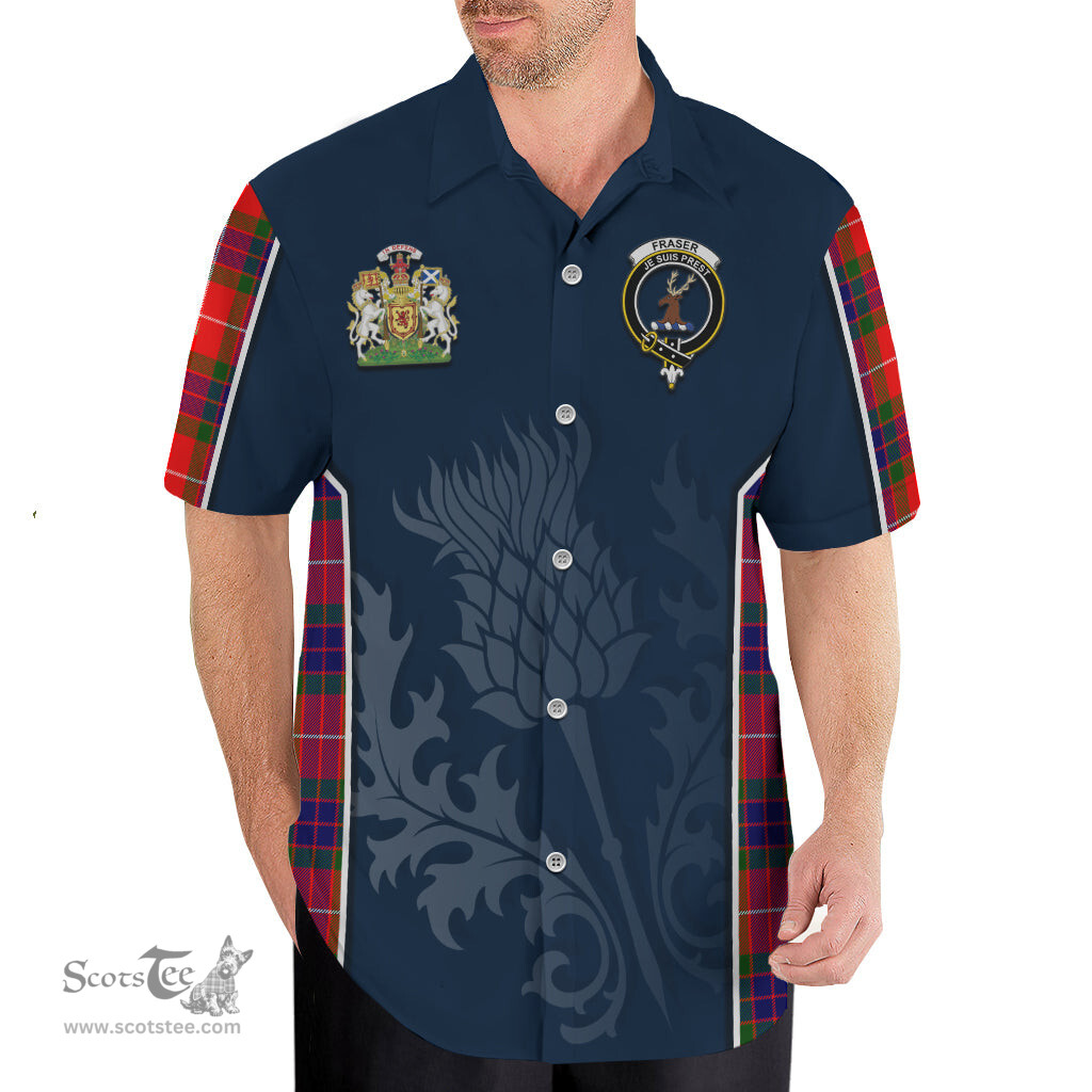 ScotsTee Shop Scottish Fraser Modern Clan Scottish Crest and Scottish Thistle Sport Tartan Short Sleeve Shirt