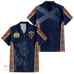 ScotsTee Shop Scottish Chattan Clan Scottish Crest and Scottish Thistle Sport Tartan Short Sleeve Shirt