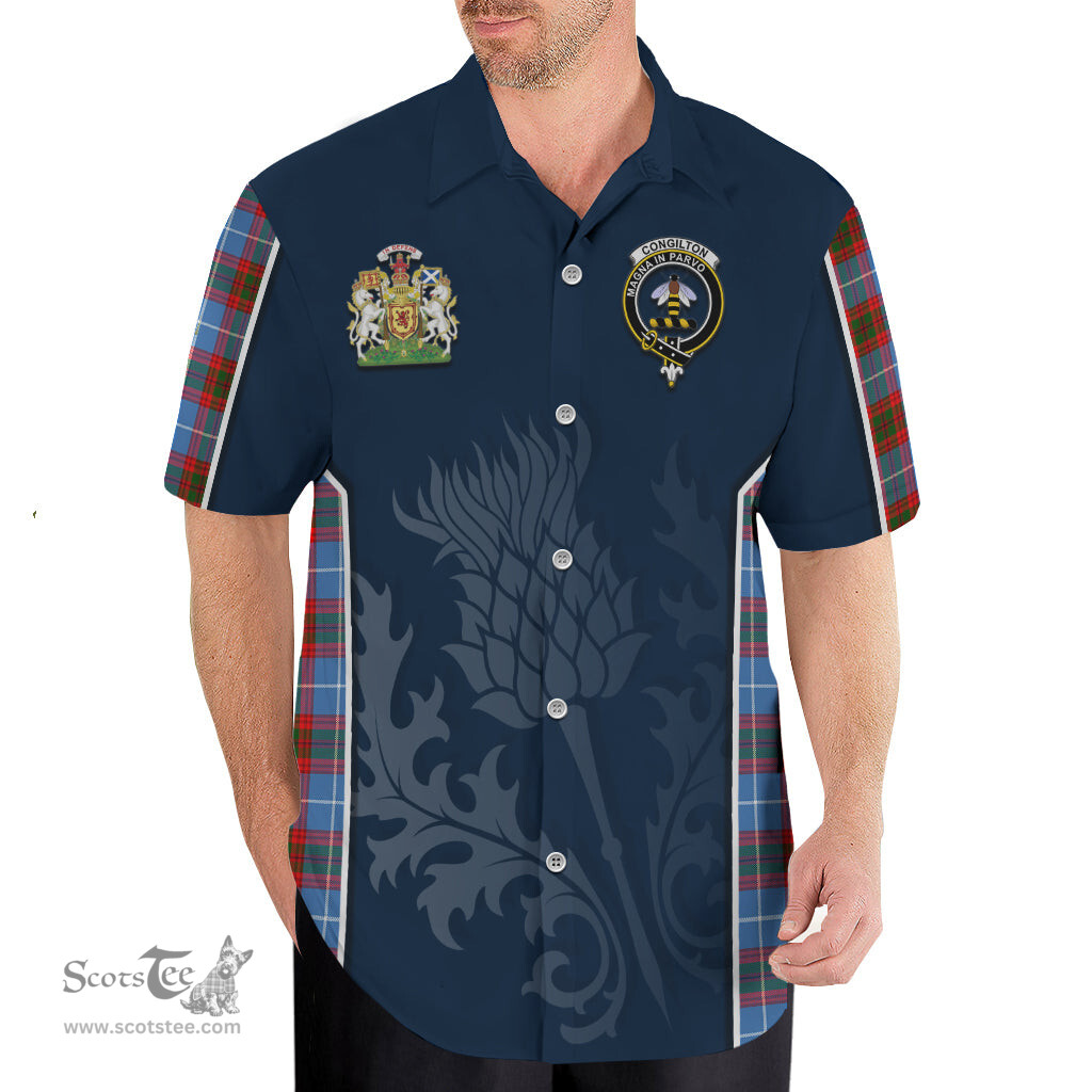 ScotsTee Shop Scottish Congilton Clan Scottish Crest and Scottish Thistle Sport Tartan Short Sleeve Shirt
