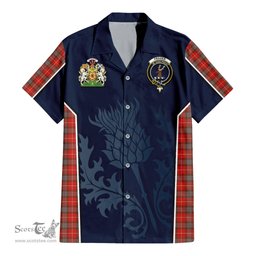 ScotsTee Shop Scottish Fraser Weathered Clan Scottish Crest and Scottish Thistle Sport Tartan Short Sleeve Shirt