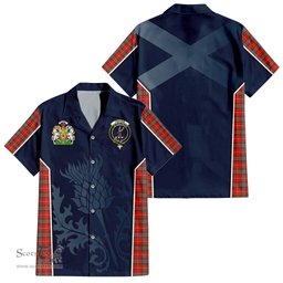 ScotsTee Shop Scottish Fraser Weathered Clan Scottish Crest and Scottish Thistle Sport Tartan Short Sleeve Shirt