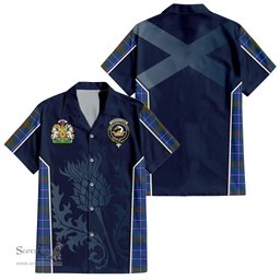 ScotsTee Shop Scottish Edmonstone Clan Scottish Crest and Scottish Thistle Sport Tartan Short Sleeve Shirt