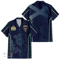 ScotsTee Shop Scottish Graham of Menteith Clan Scottish Crest and Scottish Thistle Sport Tartan Short Sleeve Shirt