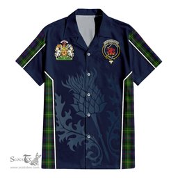 ScotsTee Shop Scottish Farquharson Clan Scottish Crest and Scottish Thistle Sport Tartan Short Sleeve Shirt