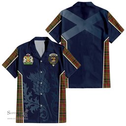 ScotsTee Shop Scottish Drummond of Strathallan Clan Scottish Crest and Scottish Thistle Sport Tartan Short Sleeve Shirt
