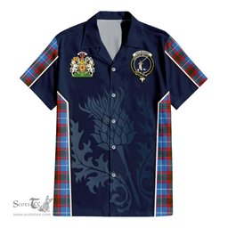 ScotsTee Shop Scottish Dalmahoy Clan Scottish Crest and Scottish Thistle Sport Tartan Short Sleeve Shirt