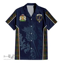 ScotsTee Shop Scottish Fraser Hunting Clan Scottish Crest and Scottish Thistle Sport Tartan Short Sleeve Shirt